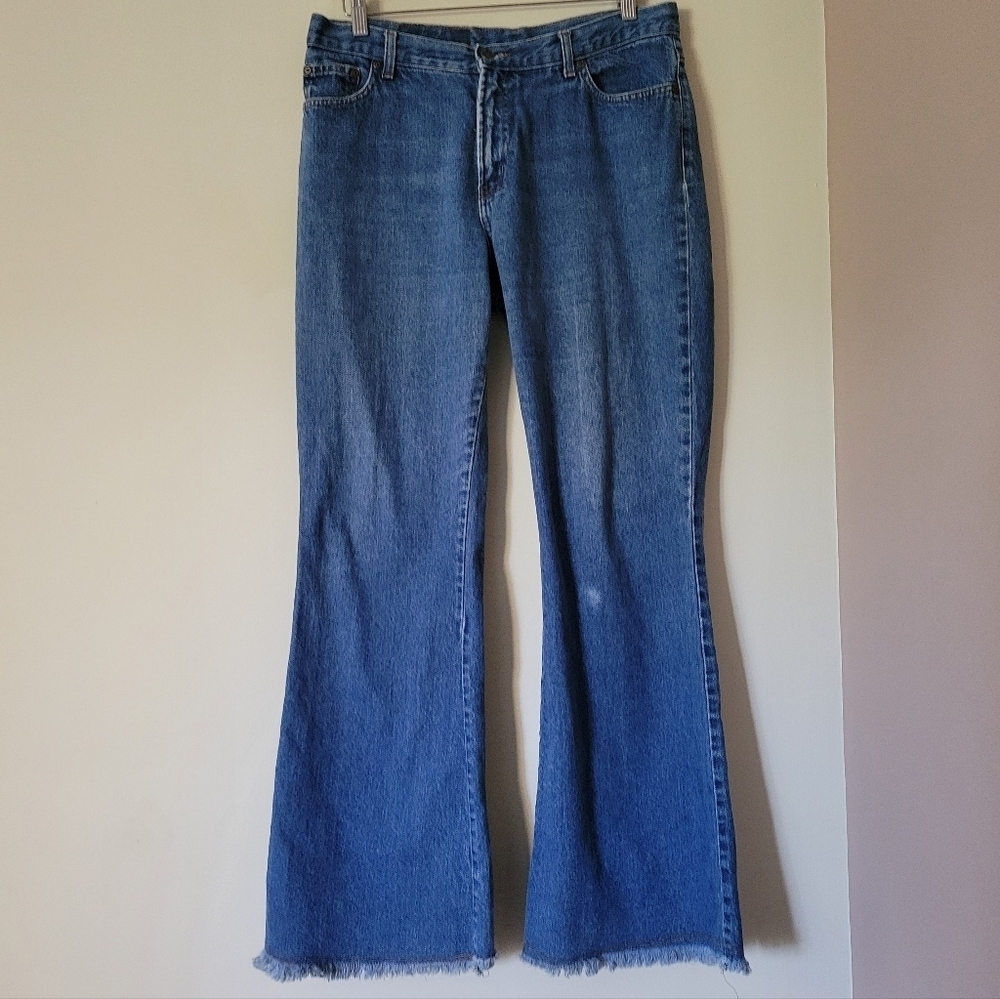 Vintage Y2K Flared Bell Bottom Jeans Medium Wash Denim Size 14 / 32